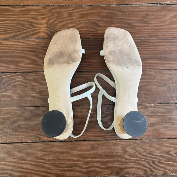 🟩 Charles & Keith Metallic Cone Heel Slingback Sandals - Chalk - Picture 6 of 8